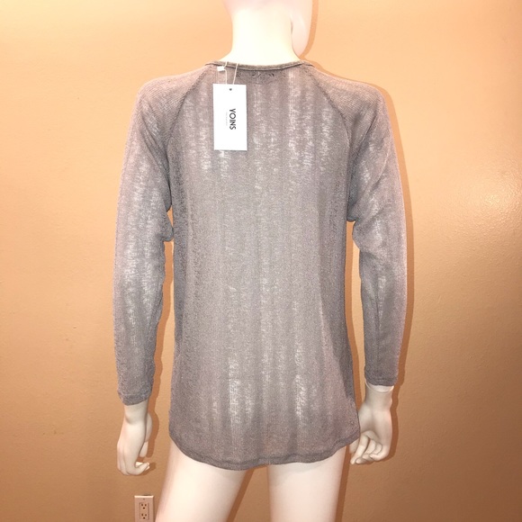 Womens Long Sleeve Blouse NEW Size XS Extra Small Grey Open Knit Semi Sheer - Picture 3 of 13
